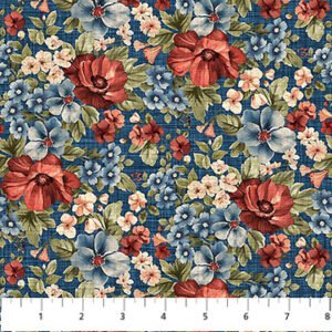 Farmhouse Sampler Packed Floral by Deborah Edwards for Northcott Fabrics 28601-48 Navy Multi sold by the 1/2 yd.