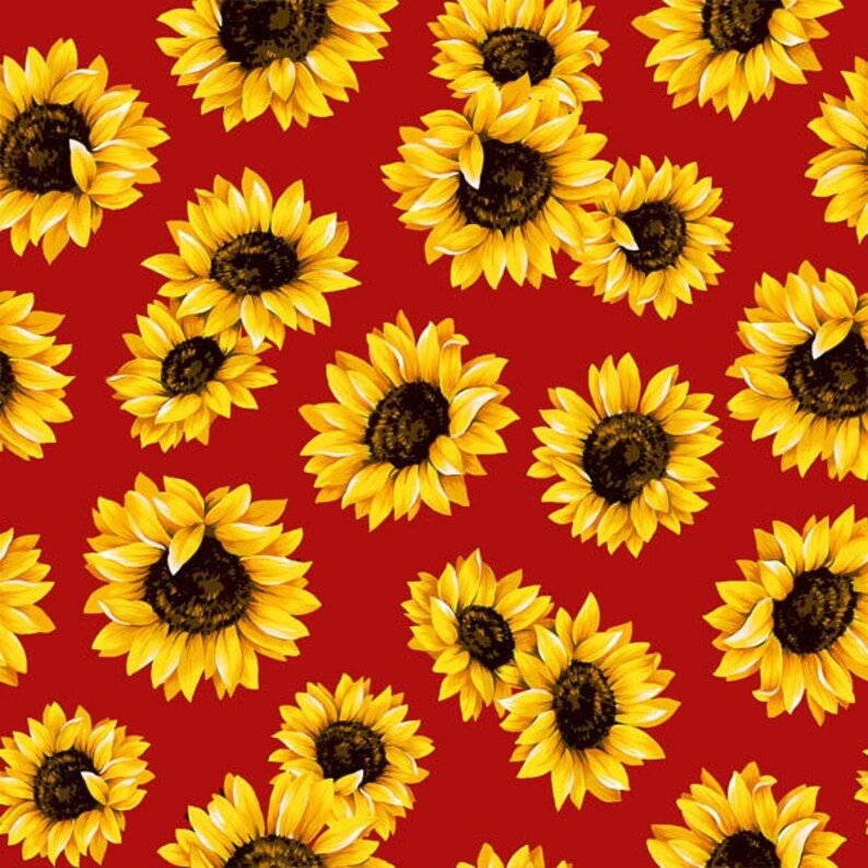 Sunflower Dance "Sweet Florals" by Marshall dry Goods Scarlet Red sold by the 1/2 yd.