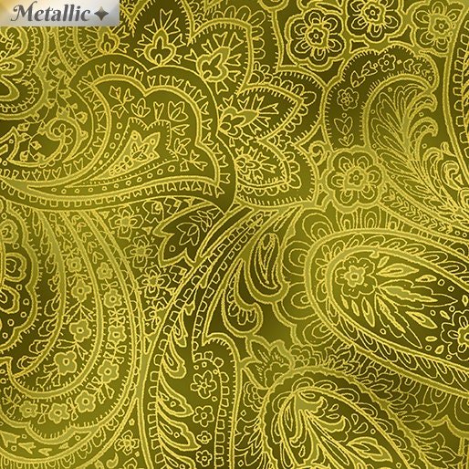 Radiant Paisley by Greta Lynn for Kanvas 9747M-44 Green/Gold sold by the 1/2 yd.