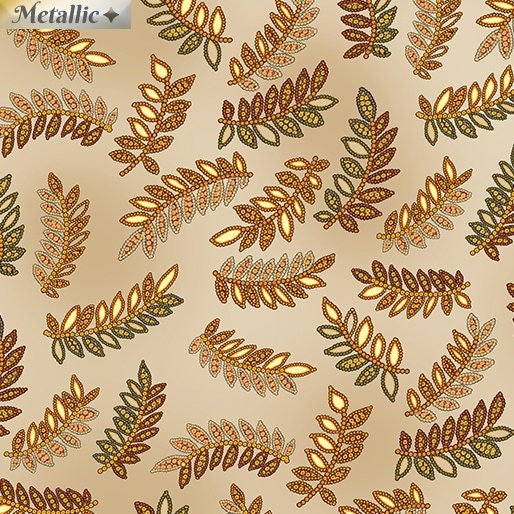 Radiance Ferns by Greta Lynn for Kanvas 9745M-70 Beige/Metallic sold by the 1/2 yd.
