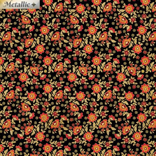 Radiance "Radiant Mini Blossoms" by Greta Lynn for Kanvas 9746M-12 Blk/Orange sold by the 1/2 yd.