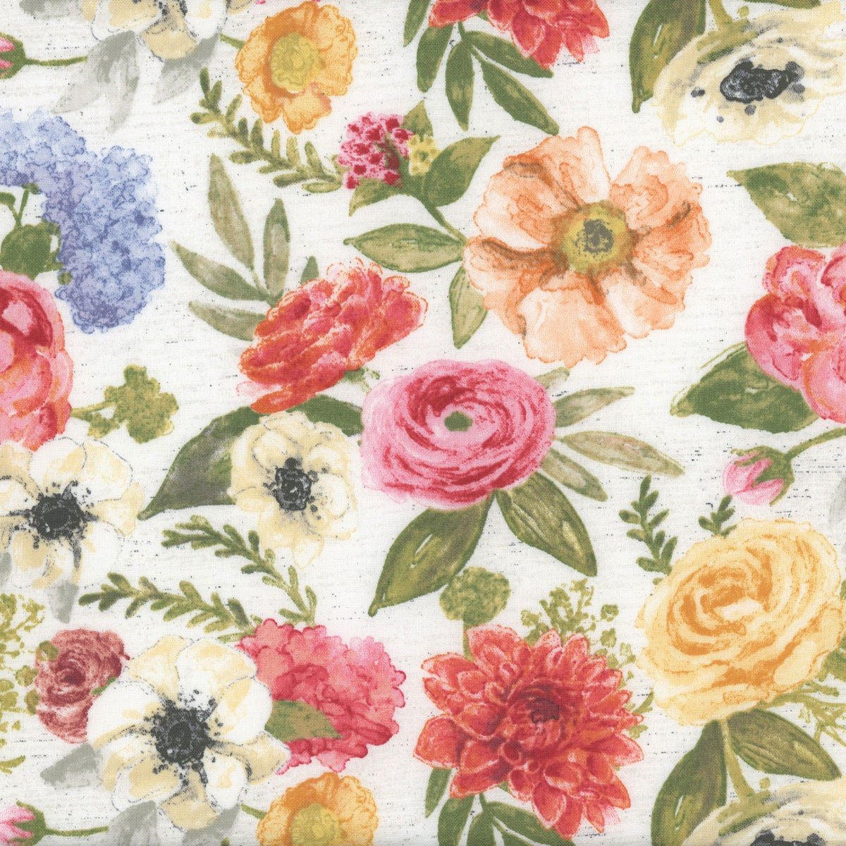 Flower Market by Mary Urban for Robert Kaufman AUM74081-15 Ivory sold by the 1/2 yd.