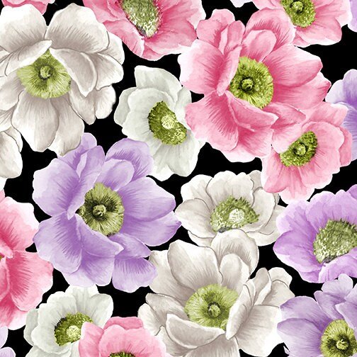 Spring Breeze Breezy Blossoms by Kanvas Studio 9889-12 Black sold by the 1/2 yd.