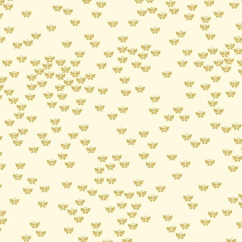 Metallic Mixers by Greta Lynn for Kanvas 7731m-07 Cream Butterflies sold by the 1/2 yd.