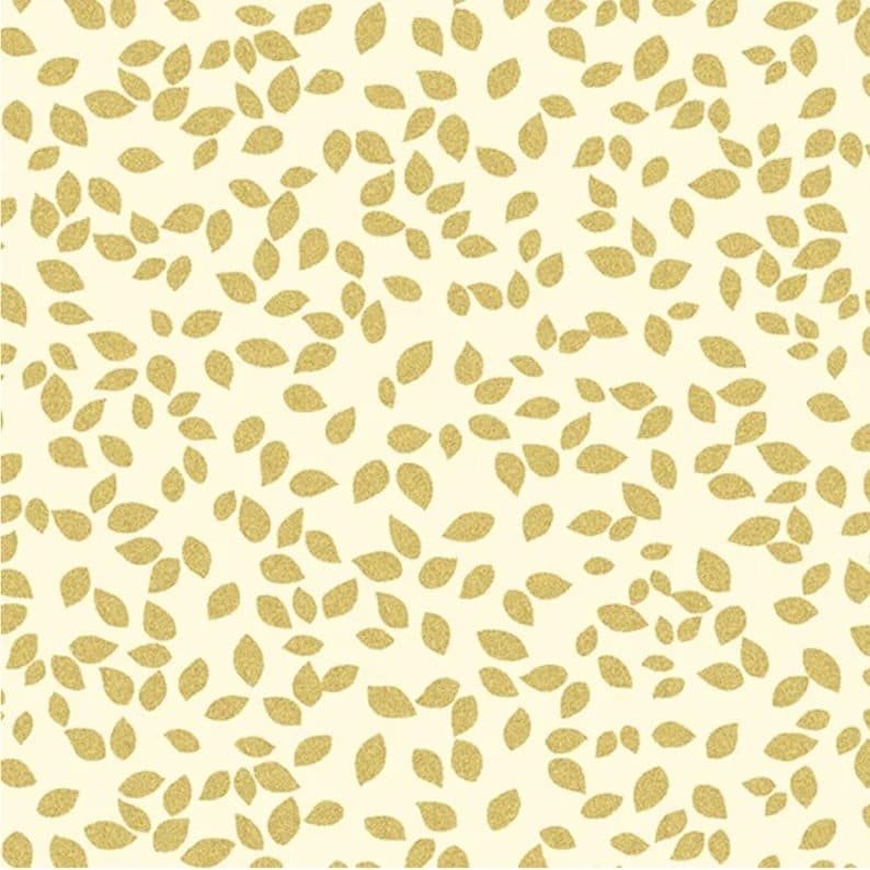 Metallic Mixers by Greta Lynn for Kanvas 7732M-07 Cream Tossed Leaves sold by the 1/2 yd.