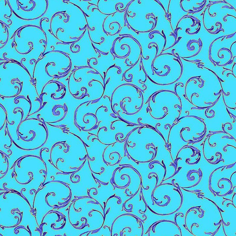 Royal Plume Fleur by Chong-a Hwang for Timeless Treasures Fabrics CM1009-Water 1-1/2 yard remnant