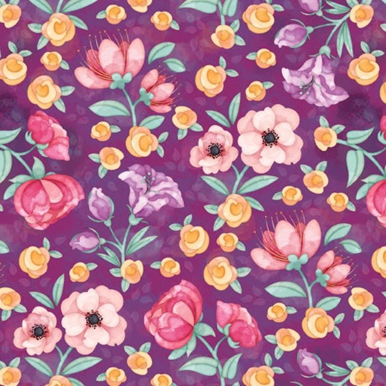 Sweet Tea by Maddalee Studios for QT Fabrics 29074-Violet sold by the 1/2 yd.
