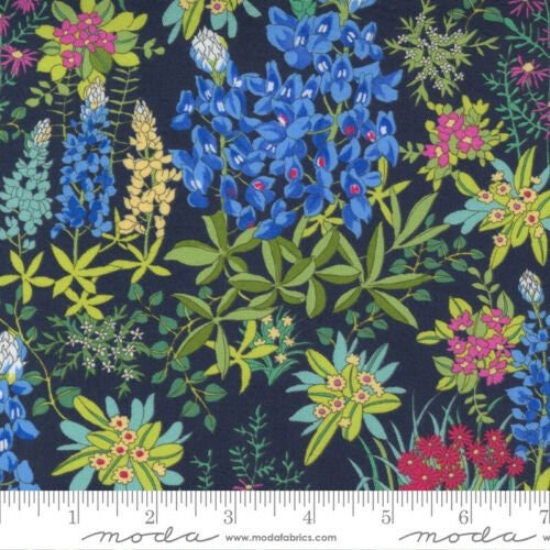 Wildflowers Border Garden by Moda 33620-19 Indigo 24" remnant