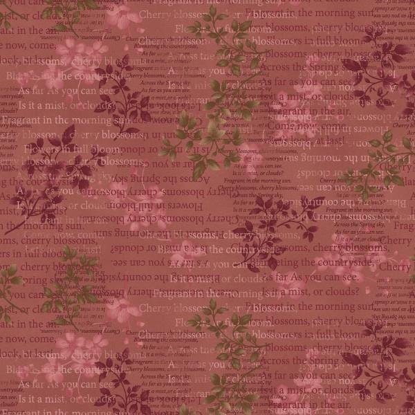 Cherry Blossoms by Janet Rae Nesbitt for Henry Glass 8680-22 Med. Rose sold by the 1/2 yd.