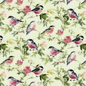 Among The Branches by Susan Winget for Wilmington Prints 39756-779 birds All Over Green one yard 12" remnant
