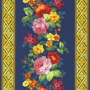 Estate Gardens Border Stripe by Kathy Hall for Andover 7814 Blue one yard 21" remnant