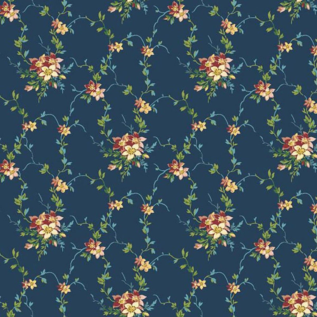 Marcella by Nancy rink for Marcus Fabrics 1502 Dk. Blue sold by the 1/2 yd.