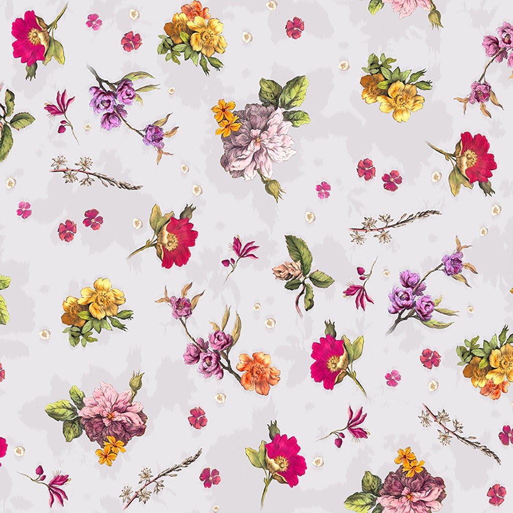 Ode To June by Iron Orchid Designs for Clothworks Y3506-118 Lt. Pewter sold by the 1/2 yd.