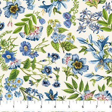 Something Blue by Tina Higgins for Northcott DP25080-11 White sold by the 1/2 yd.