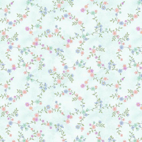 Dorothy Jean's Flower Garden by Mary Jane Carey for Henry Glass 2972-17 Spa Blue sold by the 1/2 yd.