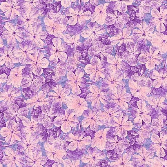 Victoria by Lisabelle Art Studio for Blank Quilting 2436-75 Purple Periwinkle Blossoms sold by the 1/2 yd.