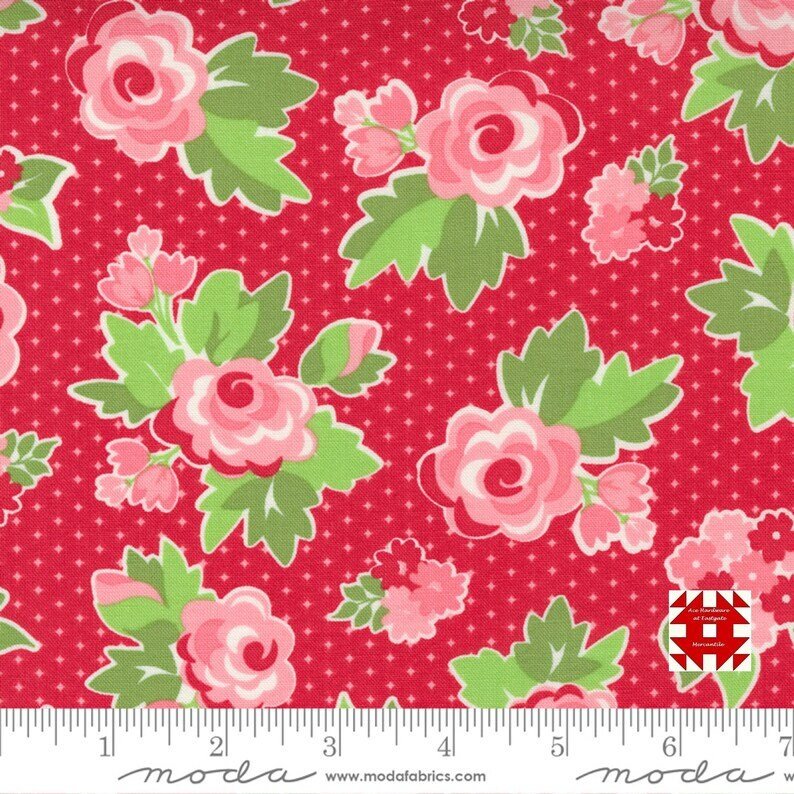 Love Lily by April Rosenthal for Moda Fabrics 24110-12 Red one yard 15" remnant