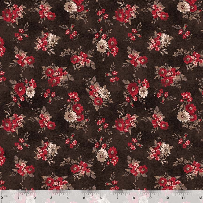 Rory by Whistler Studios for Windham Fabrics 53713-1 Rich Bouquets Cocoa  sold by the 1/2 yd.