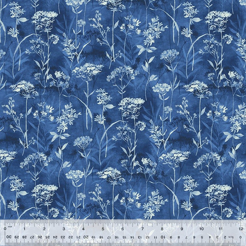 Botanical Blues Wild Flowers by Whistler Studios 53670-6 sold by the 1/2 yd.