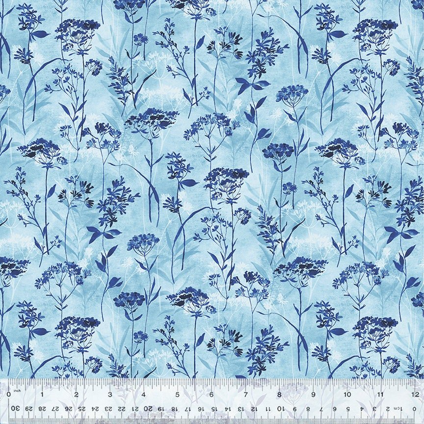 Botanical Blues Wild Flowers by Whistler Studios 53670-3 sold by the 1/2 yd.