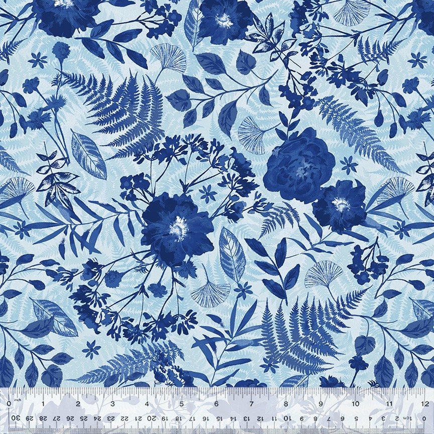 Botanical Blues Flower Press by Whistler Studios 53667-3 sold by the 1/2 yd.