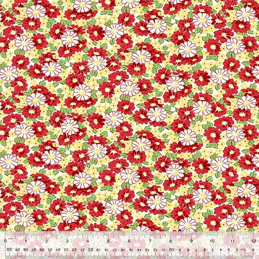 Wild Flour Daisy Field by Whistler Studios for Windham 53496-1 Red sold by the 1/2 yd.