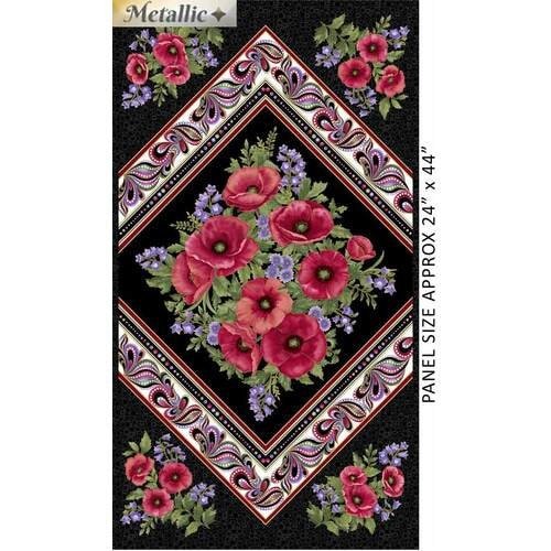 Amazing Poppies Panel By Ann Lauer for Benartex 13161M-12 24"X44"