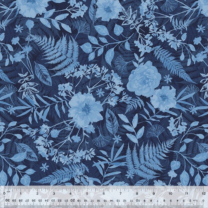 Botanical Blues Flower Press by Whistler Studios 53667-2  30" remnant