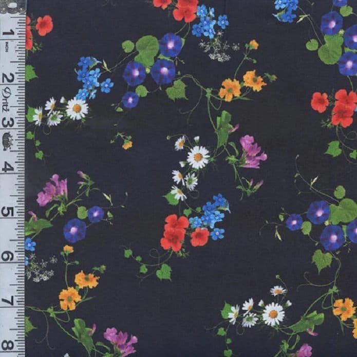 Floral Forest Small Colorful Brights by Chong-a Hwang for Timeless Treasures CD 1822 Black sold by the 1/2 yd.