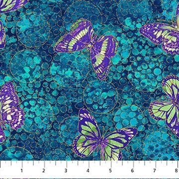 Shimmer Paradise Butteflies by Deborah Edwards for Northcott 25243M-46 sold by the 1/2 yd.