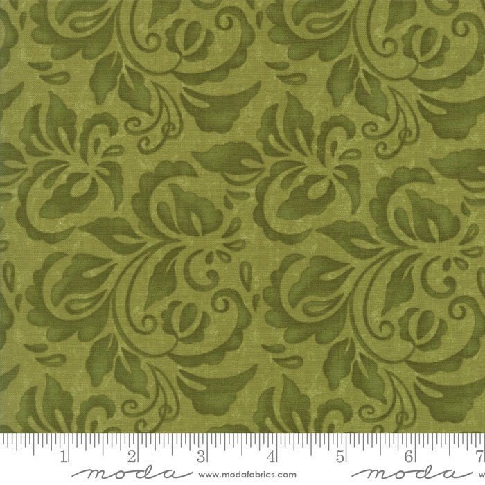 Plush Damask by Sandy Gervais for Moda Fabrics 17892-14 Moss sold by the 1/2 yd.