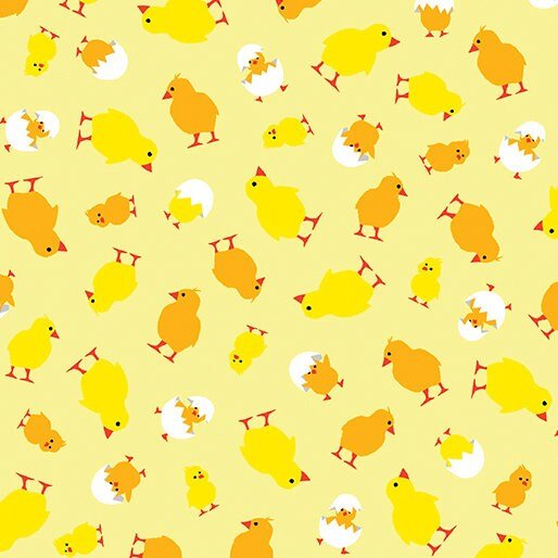 Henrietta Hen Here Chick Chick by Maria Kalinowski for Kanvas 8591-33 Yellow sold by the 1/2 yd.