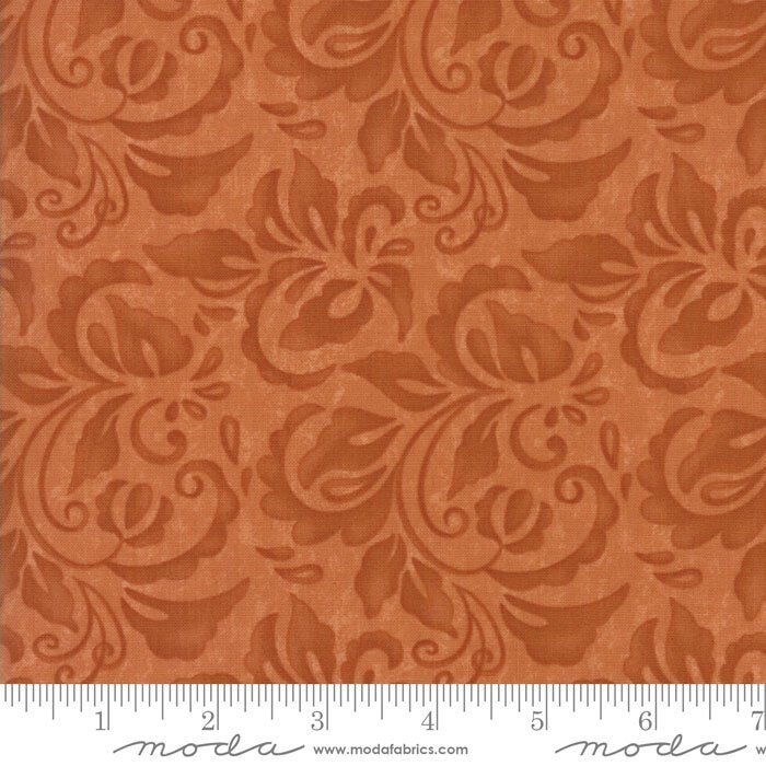 Plush Damask by Sandy Gervais for Moda Fabrics 17892-16 Terra Cotta sold by the 1/2 yd.