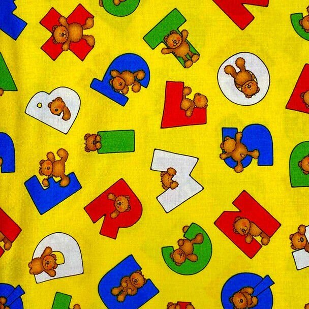 Alpha Bears Tossed Letters by Marie Cole for Henry Glass Fabrics 6651-44 Yellow sold by the yard