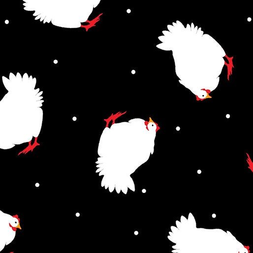 Henrietta Hen by Maria Kalinowski for Kanvas 8594-12 Black sold by the 1/2 yd.