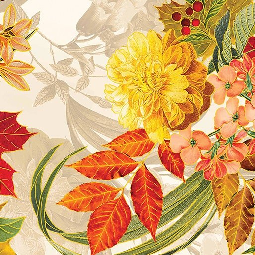 Harvest Festival by Greta Lynn for Benartex 14031M-07 Harvest Garden Cream sold by the 1/2 yd.