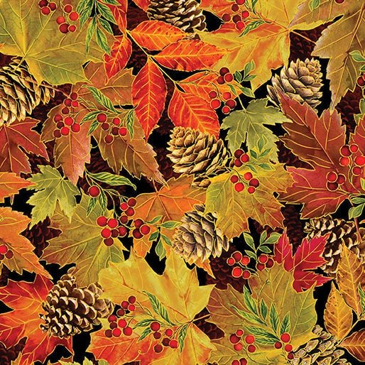 Harvest Festival by Greta Lynn for Benartex 14037M-12 Harvest Leaves Black sold by the 1/2 yd.