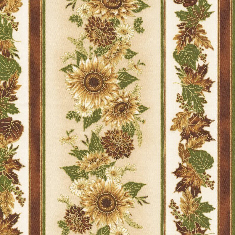 Autumn Bouquet Border Stripe by Hyun Joo Lee for Robert Kaufman AHYM 19858-14 Natural sold by the 1/2 yd