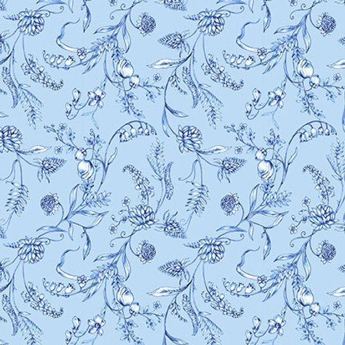 Annablue by Satin Moon Designs for Blank Quilting 2752-70 Lt. Blue Viney Floral sold by the 1/2 yd.