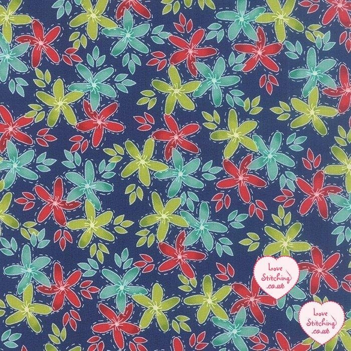 Hometown Girl Stitched Garden by Pat Sloan for Moda Fabrics 43060-18 True Blue sold by the 1/2 yd.