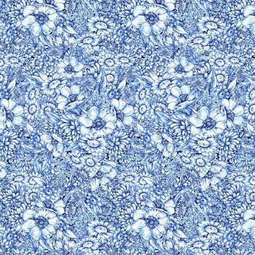 Annablue by Satin Moon Designs for Blank Quilting 2755-75 Lt. Blue Floral sold by the 1/2 yd.