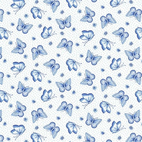 Annablue by Satin Moon Designs for Blank Quilting 2758-01 White/blue Butterflies one yard remnant