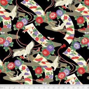 Tsuru by P&B Textiles 5258-K Cranes and Ribbons sold by the 1/2 yd.