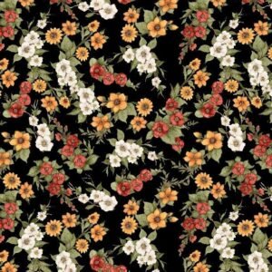 Garden Gate Roosters by Susan Winget for Wilmington Prints 39814-913 Floral Black sold by 1/2 yd.