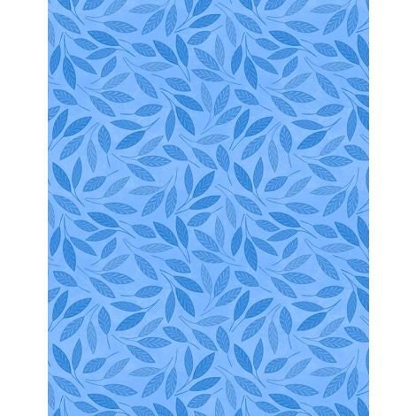 Blooming Blue Leaf Toss by Wilmington Prints 27694-440 Med. Blue 13" remnant