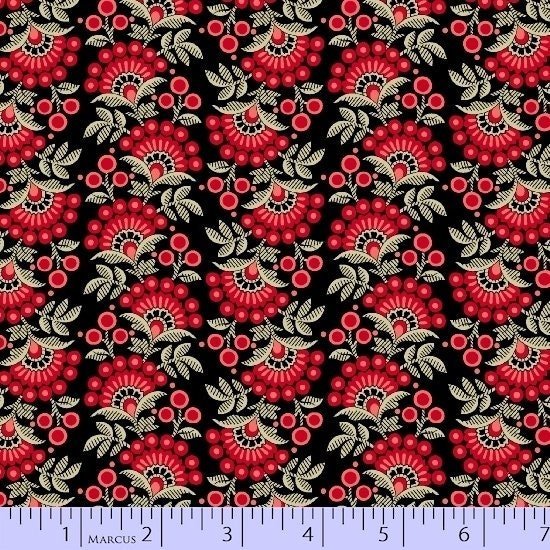 London Creek by Paula Barnes for Marcus Fabrics 8345-157 Red Sold by the 1/2 yd.