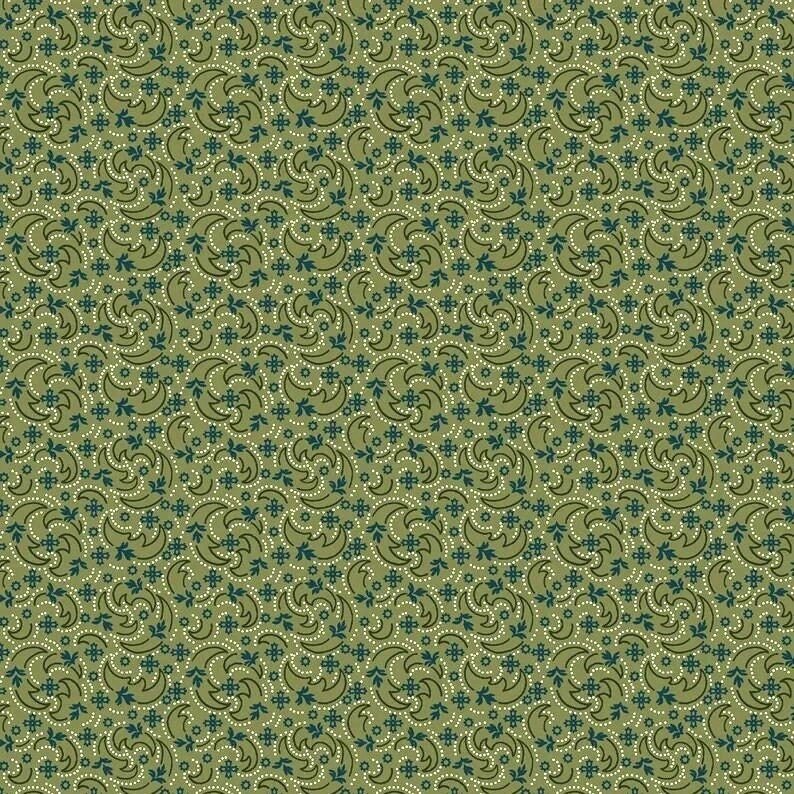 Memories Crescent Swirl by Kaye England for Wilmington Prints 1803-89684-747 Green one yard 6" remnant