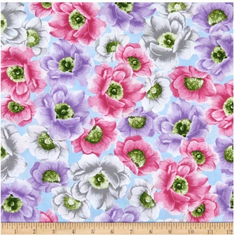 Spring Breeze Breezy Blossoms by Greta Lynn for Kanvas 09889-05 Blue sold by the 1/2 yd.