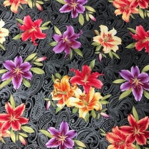 Lilyanne by Ann Lauer for Benartex 6722P-66 Black one yard remnant