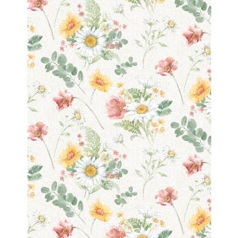 Daisy Days by Beth Grove for Wilmington Prints 83311-131 Lg. Floral Cream sold by the 1/2 yd.